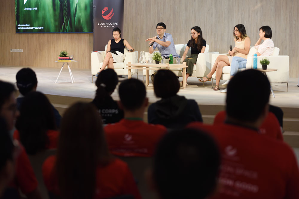 Deputy Director of the Environmental Policy Division at Ministry of the Environment and Water Resources, Lee Wei Yang, (second from the left) speaking at the environmental event held at the Humanistic Youth Centre (Photo by Lai Tong Heng) 